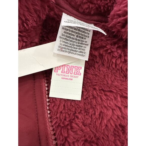 PINK Victoria's Secret Sherpa Jacket Women's L Maroon Red Full Zip New NWT Red - Picture 6 of 9